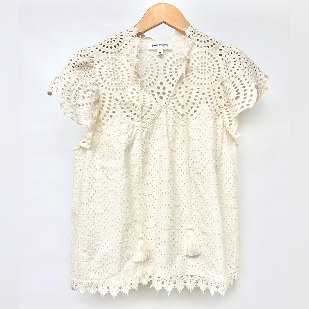Bailey 44 Cream Eyelet Lace Flutter Sleeve Top